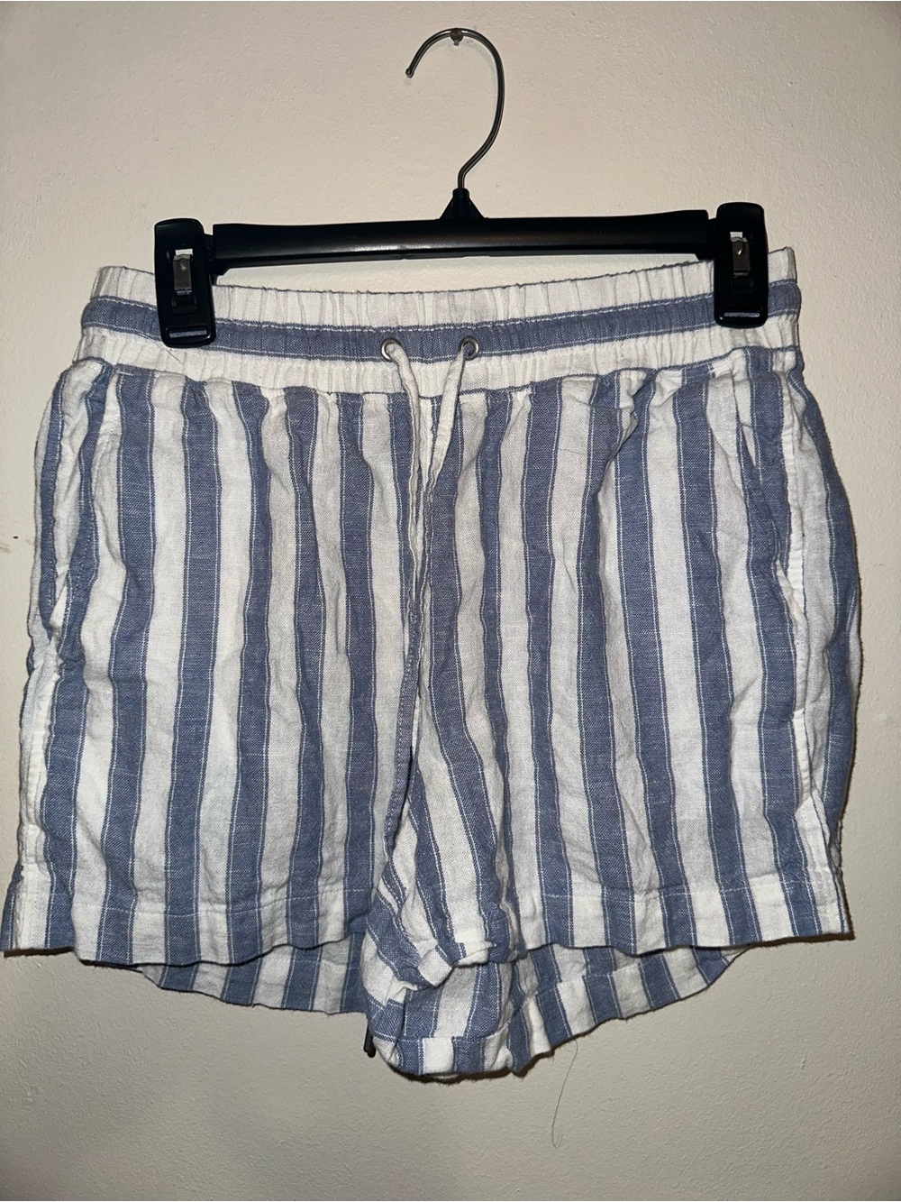 Women's Blue and White Striped Drawstring Shorts